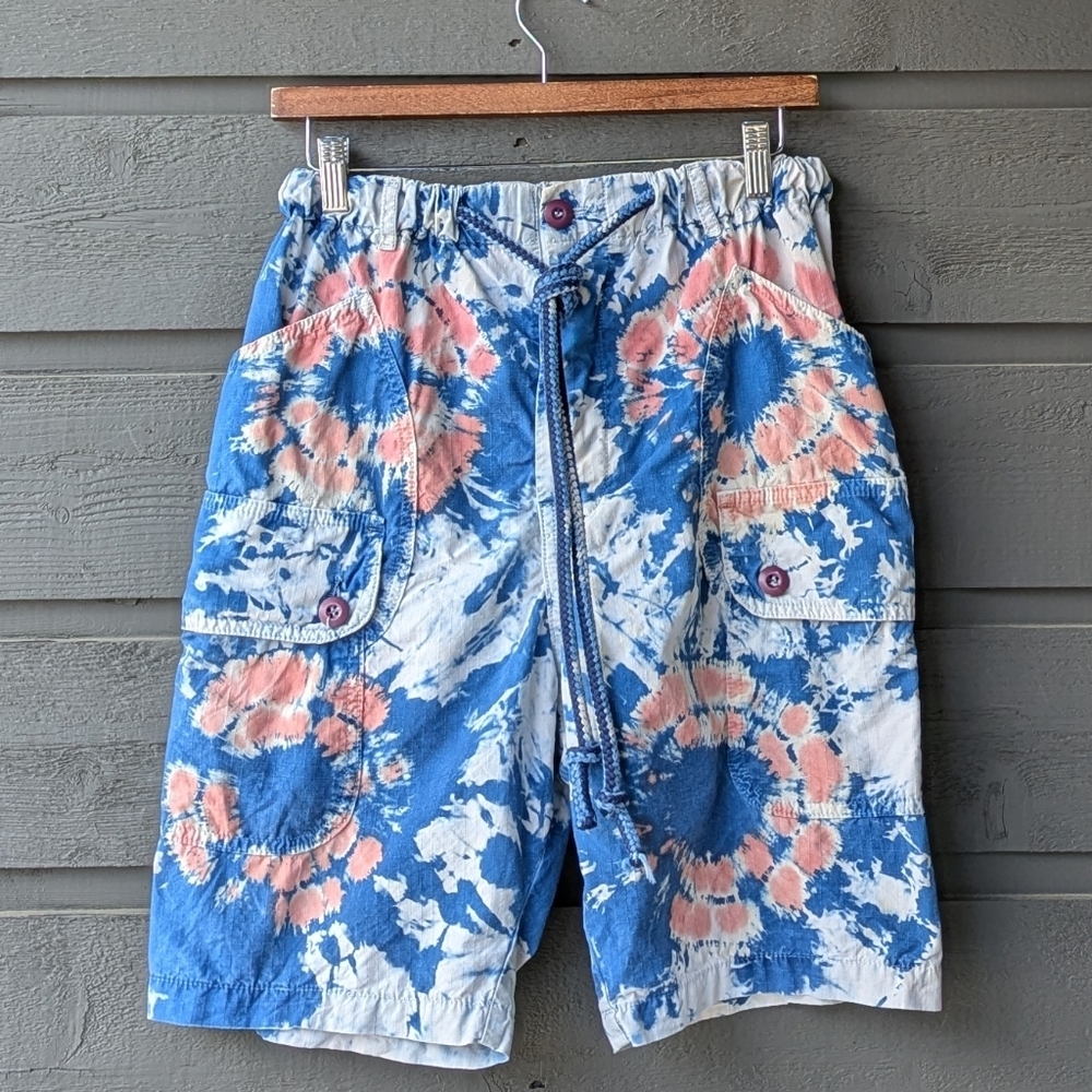 Dr. Collectors Limited Edition Tie Dye Cotton Twill Cargo Short Small Blue White